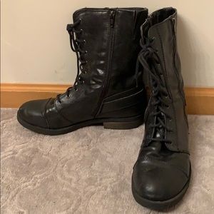 Mid calf black zip up boots